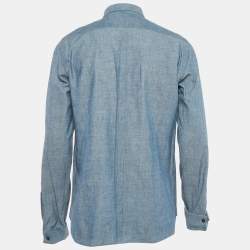 Pre Owned Burberry Blue Pintucks Chambray Double Cuff Shirt XL
