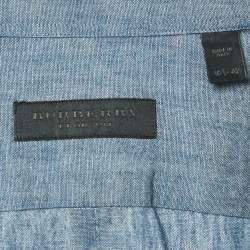 Pre Owned Burberry Blue Pintucks Chambray Double Cuff Shirt XL