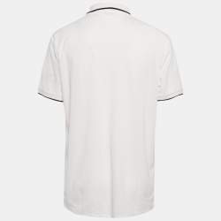 Pre Owned Burberry White Cotton TB Monogram Pique Polo T-Shirt L