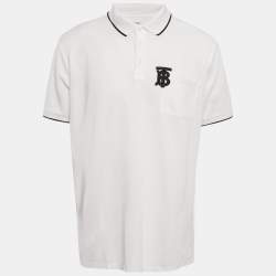 Pre Owned Burberry White Cotton TB Monogram Pique Polo T-Shirt L