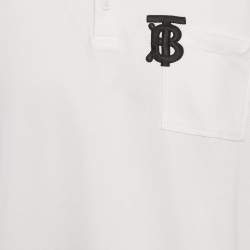 Pre Owned Burberry White Cotton TB Monogram Pique Polo T-Shirt L