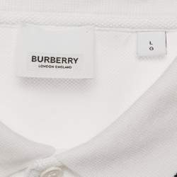 Pre Owned Burberry White Cotton TB Monogram Pique Polo T-Shirt L