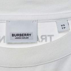 Pre Owned Burberry Off White/Black Printed Cotton Crew Neck T Shirt XS
