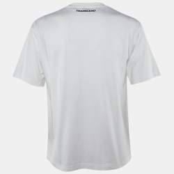 Pre Owned Burberry Off White/Black Printed Cotton Crew Neck T Shirt XS