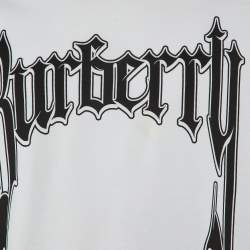 Pre Owned Burberry Off White/Black Printed Cotton Crew Neck T Shirt XS