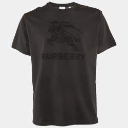 Burberry Grey Logo Embroidered Cotton Half Sleeve T-Shirt L
