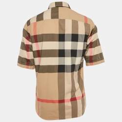 Pre Owned Burberry Beige Checks Print Cotton Short Sleeve Shirt M