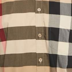 Pre Owned Burberry Beige Checks Print Cotton Short Sleeve Shirt M