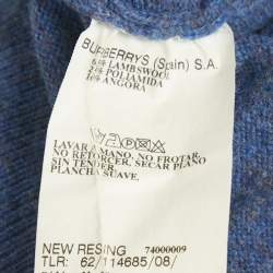Pre Owned Burberry Blue Wool Knit V-Neck Sweater XL