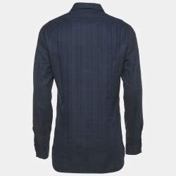Pre Owned Burberry Navy Blue Checks Cotton Tailored Shirt L