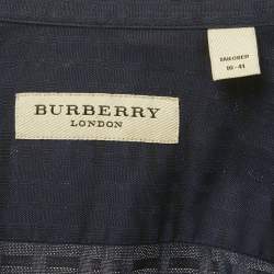 Pre Owned Burberry Navy Blue Checks Cotton Tailored Shirt L