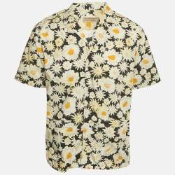 Pre Owned Burberry Black/Cream Floral Print Cotton Short Sleeve Shirt XL