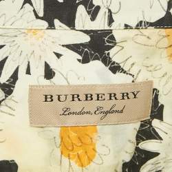 Pre Owned Burberry Black/Cream Floral Print Cotton Short Sleeve Shirt XL