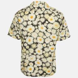 Pre Owned Burberry Black/Cream Floral Print Cotton Short Sleeve Shirt XL