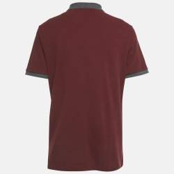 Pre Owned Burberry Burgundy Cotton Pique Logo Detail Polo T-Shirt XXL