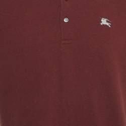Pre Owned Burberry Burgundy Cotton Pique Logo Detail Polo T-Shirt XXL