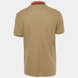 Pre Owned Burberry Brown Striped Logo Trim Cotton Pique Polo T-Shirt L 