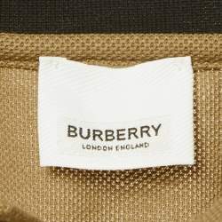 Pre Owned Burberry Brown Striped Logo Trim Cotton Pique Polo T-Shirt L 