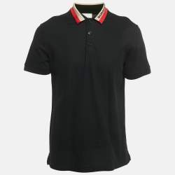 Pre Owned Burberry Black Striped Logo Trim Cotton Edney Polo T-Shirt L