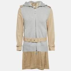 Pre Owned Burberry Beige /Grey Cotton Hooded Trench Coat XS