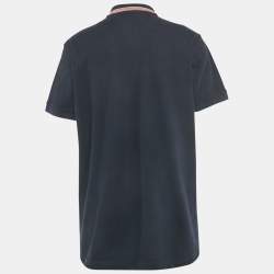 Pre Owned Burberry Navy Blue Cotton Striped Collar Detail Pierson Polo T-Shirt XXL