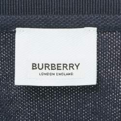 Pre Owned Burberry Navy Blue Cotton Striped Collar Detail Pierson Polo T-Shirt XXL