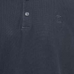Pre Owned Burberry Navy Blue Cotton Striped Collar Detail Pierson Polo T-Shirt XXL