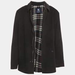 Pre Owned Burberry London Vintage Black Merino Wool Coat 3XL