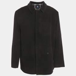 Pre Owned Burberry London Vintage Black Merino Wool Coat 3XL