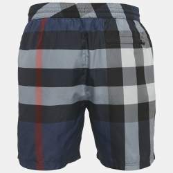 Pre Owned Burberry Blue Checks Synthetic Swim Shorts L