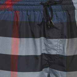 Pre Owned Burberry Blue Checks Synthetic Swim Shorts L