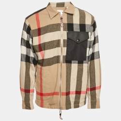 Pre Owned Burberry Beige Checks Nylon Trim Cotton Zip-Up Shirt S