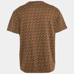 Pre Owned Burberry Brown TB Monogram Striped Cotton Crew Neck T-Shirt L