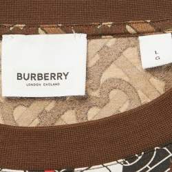 Pre Owned Burberry Brown TB Monogram Striped Cotton Crew Neck T-Shirt L