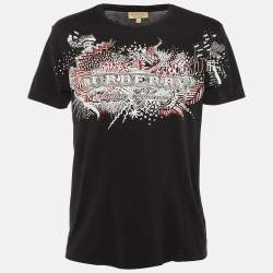 Pre Owned Burberry Black Printed Cotton T-Shirt M