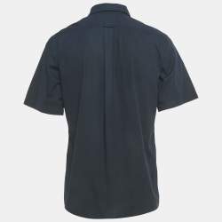 Pre Owned قميص بربري قطني كحلي قصير الأكمام مقاس كبير - لارج