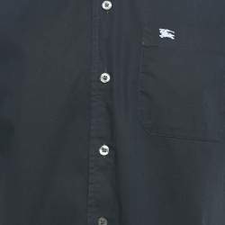 Pre Owned قميص بربري قطني كحلي قصير الأكمام مقاس كبير - لارج