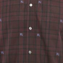 Pre Owned قميص بربري قطن أرجواني مطرز بأكمام كاملة متوسط