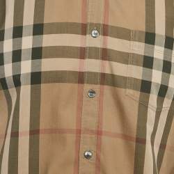 مملوكة مسبقًا Burberry Brown Checked Cotton Full Sleeve Shirt L