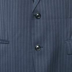 Pre Owned بليزر بربري صوف مخطط بأزرار زرقاء مائل للقديم كبير