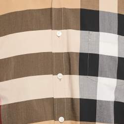 Pre Owned قميص بربري بيج مربعات أكمام طويلة قطن مقاس كبير جدا