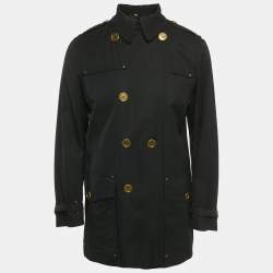 Pre Owned Burberry Black Gabardine Double Breasted Coat M