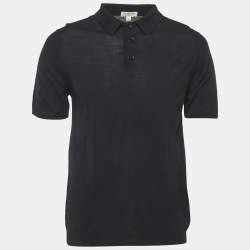 Pre Owned Burberry Navy Blue Wool Knit Polo T-Shirt L