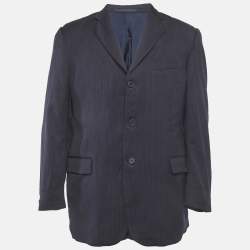 Pre Owned جاكيت بليزر بربري عتيق صوف مقلم أزرق كحلي مقاس صغير جداً