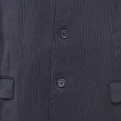 Pre Owned Burberry Vintage Navy Blue Pin Stripe Wool Regular Fit Blazer XXS