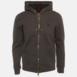 مملوكة مسبقًا Burberry Dark Grey Cotton Knit Zip Front Hooded Jacket L