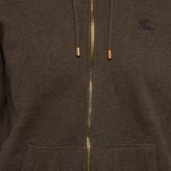 مملوكة مسبقًا Burberry Dark Grey Cotton Knit Zip Front Hooded Jacket L