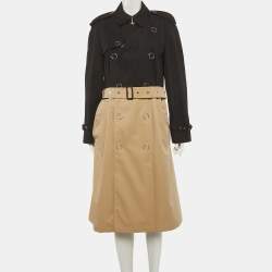 Pre Owned Burberry Black/Beige Gabardine Two Tone Trench Coat XS