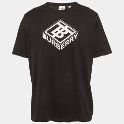 Pre Owned Burberry Black Logo Print Jersey Crew Neck T-Shirt L