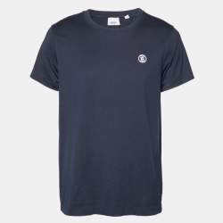 Pre Owned Burberry Navy Blue Jersey Crewneck T-Shirt L